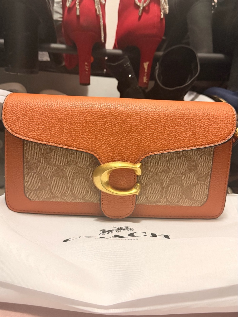 Coach Orange Pebble Leather and Tan Signature Canvas Crossbody